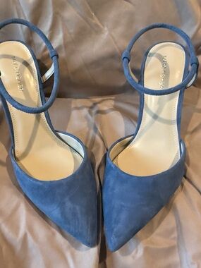 Marc Fisher Blue Suede Pointed-Toe Ankle-Strap Pumps